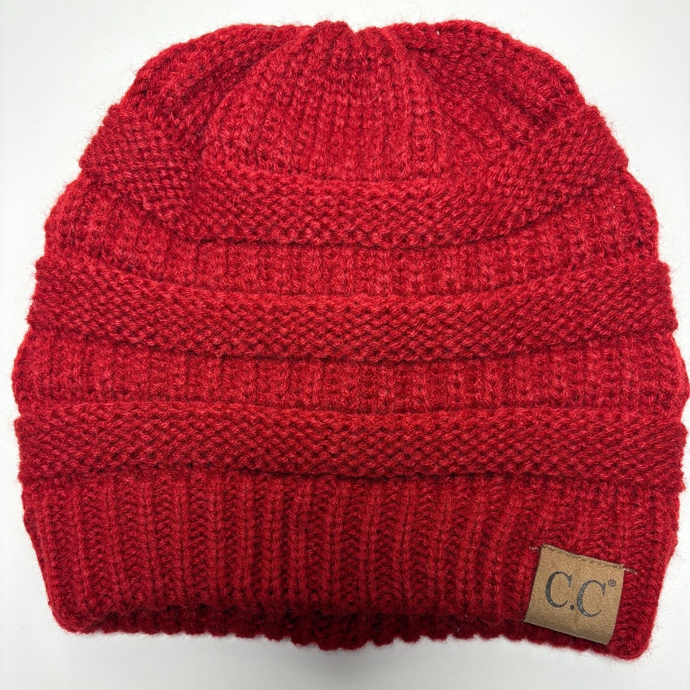 New! CC Beanie Brand Exclusive Soft Stretch Cable Knit CC Hat, RED